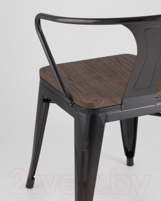 Стул Stool Group Tolix Arm Wood / YD-H440AR-W LG-01 (черный глянцевый/темное дерево)