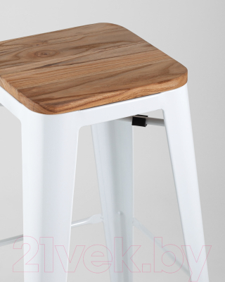 Табурет барный Stool Group Tolix Wood / YD-H765-W LG-02 (белый глянцевый/светлое дерево)