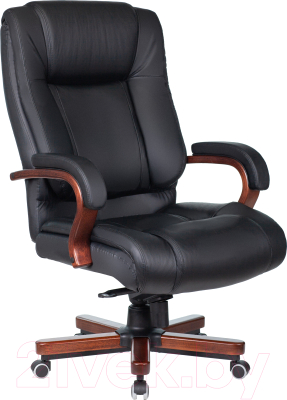 Кресло офисное Бюрократ Т-9925WALNUT/BLACK (черный/кожа крестовина дерево) - фото