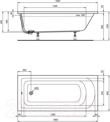 Ванна акриловая Ideal Standard Hotline K274801 180x80