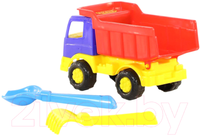 Набор игрушек для песочницы Полесье Самосвал Салют с совком и грабельками / 8991 - фото