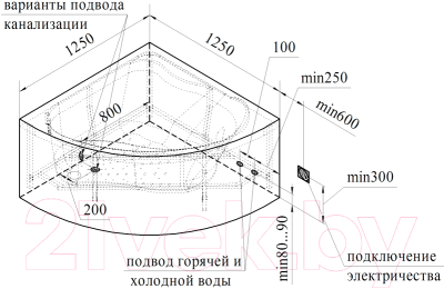 Ванна акриловая Vannesa Альтея 125x125 / 2-75-2-0-0-219 (с гидромассажем Классик хром)