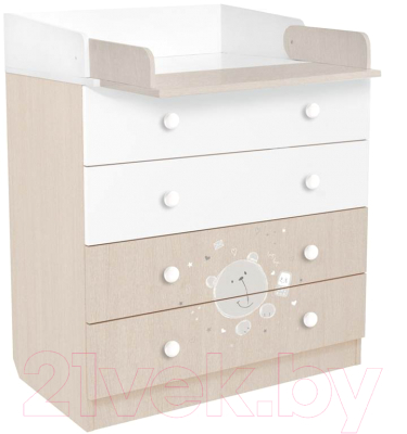 Комод пеленальный Polini Kids French 1580 Teddy (белый/дуб пастельный) - фото