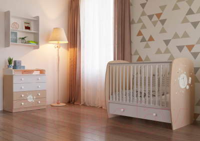 Комод пеленальный Polini Kids French 1580 Teddy (белый/дуб пастельный)