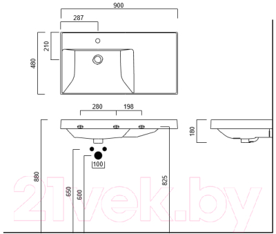 Умывальник Kerama Marazzi Cubo L 90 / CU.wb.90Lh