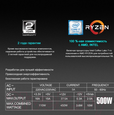 Блок питания для компьютера Zalman ZM500-XEII 500W