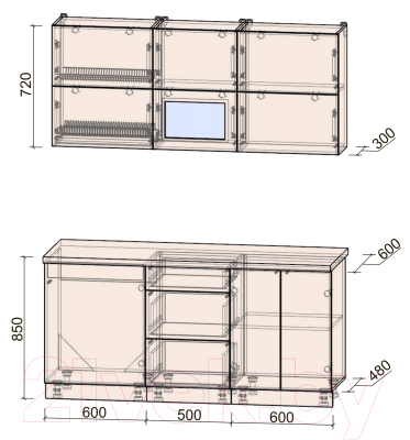 Готовая кухня Интерлиния Мила Матте 1.7 А
