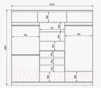 Шкаф-купе Рэйгрупп B 237 VVH Bromo РГ-07.02 (дуб велингтон/черный матовый)