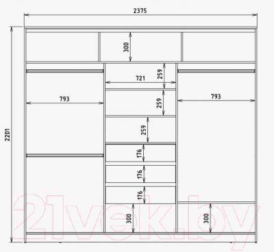 Шкаф-купе Рэйгрупп B 237 BBB Bromo РГ-07.01 (дуб бордо лайт/белый матовый)
