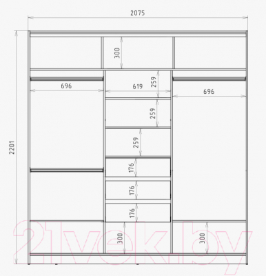 Шкаф-купе Рэйгрупп B 207 VVH Bromo РГ-08.01 (дуб бордо лайт/белый матовый)