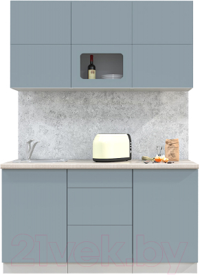 Кухонный гарнитур Интерлиния Мила Матте 1.5 А (океан/океан/травертин серый) - фото