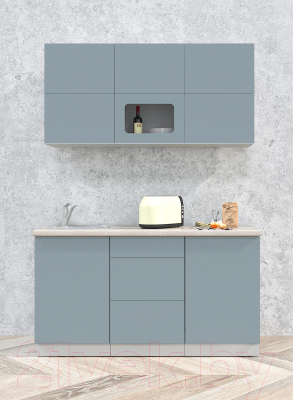 Кухонный гарнитур Интерлиния Мила Матте 1.5 А (океан/океан/травертин серый)