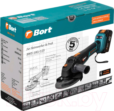 Угловая шлифовальная машина Bort BWS-18Li-125 (93722340)