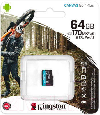 Карта памяти Kingston Canvas Go Plus microSDXC 64GB (SDCG3/64GBSP)