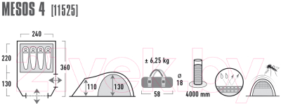 Палатка High Peak Mesos 4 / 11525 (темно-серый/серый)