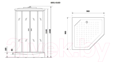 Душевая кабина Niagara NG-6001-01GD 90x90x220