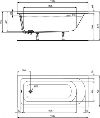 Ванна акриловая Ideal Standard Hotline K274501 160x70