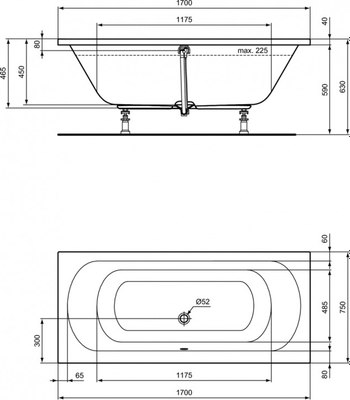 Ванна акриловая Ideal Standard Hotline Duo K274901 170x75