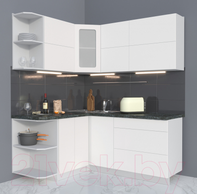 Кухонный гарнитур Интерлиния Мила Матте 1.5x1.8 А левая (белый/белый/кастилло тёмный)
