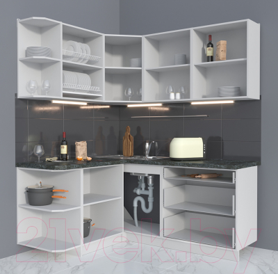 Кухонный гарнитур Интерлиния Мила Матте 1.5x1.8 А левая (белый/белый/кастилло тёмный)