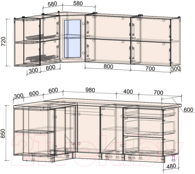 Готовая кухня Интерлиния Мила Матте 1.5x2.1 А левая
