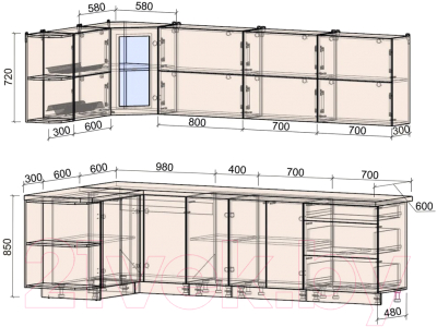 Готовая кухня Интерлиния Мила Матте 1.5x2.8 А левая