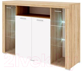 Тумба Памир Орландо с витриной (дуб сонома/белый глянец) - фото
