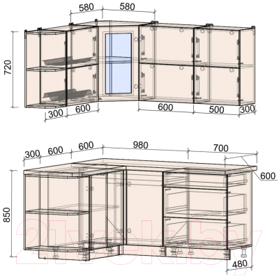 Готовая кухня Интерлиния Мила Матте 1.5x1.7 А левая