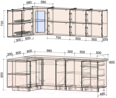Готовая кухня Интерлиния Мила Матте 1.5x2.3 А левая