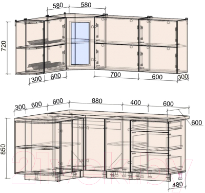 Готовая кухня Интерлиния Мила Матте 1.5x1.9 А левая
