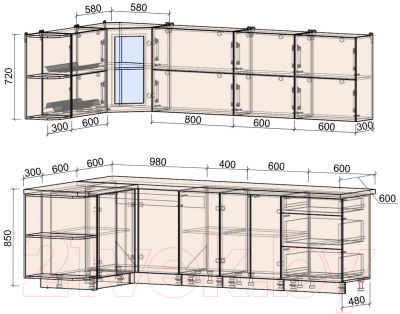 Готовая кухня Интерлиния Мила Матте 1.5x2.6 А левая