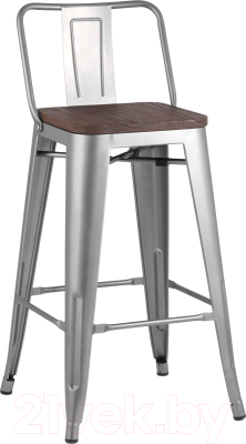 Стул барный Stool Group Tolix Wood со спинкой / YD-H675E-W YG-15 (серебристый матовый/темное дерево) - фото