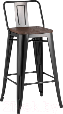 Стул барный Stool Group Tolix Wood со спинкой / YD-H675E-W LG-01 (черный глянцевый/темное дерево) - фото