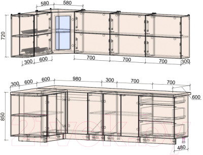 Готовая кухня Интерлиния Мила Матте 1.5x2.7 А левая