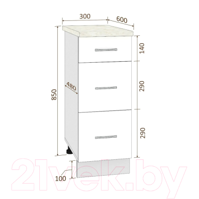 Шкаф-стол кухонный Кортекс-мебель Корнелия Лира НШ30р3ш