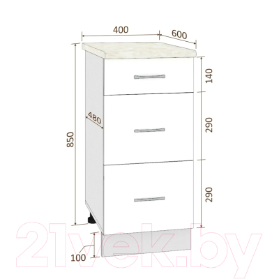 Шкаф-стол кухонный Кортекс-мебель Корнелия Лира НШ40р3ш