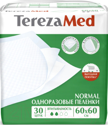 Набор пеленок одноразовых впитывающих Tereza Med Впитывающие Normal 60x60 - фото