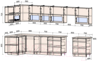 Готовая кухня Интерлиния Мила Матте 1.5x3.7 Б левая