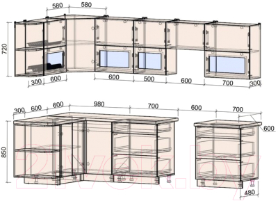 Готовая кухня Интерлиния Мила Матте 1.5x3.0 Б левая