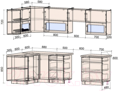 Готовая кухня Интерлиния Мила Матте 1.5x2.7 Б левая