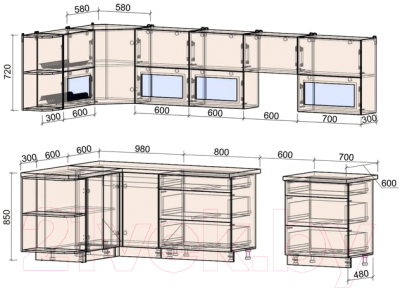 Готовая кухня Интерлиния Мила Матте 1.5x3.1 Б левая