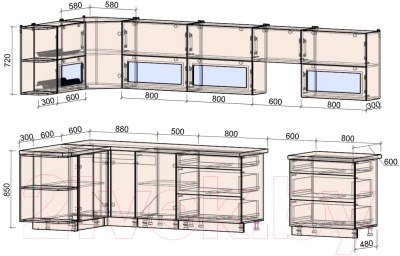 Готовая кухня Интерлиния Мила Матте 1.5x3.6 Б левая