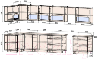 Готовая кухня Интерлиния Мила Матте 1.5x4.0 Б левая