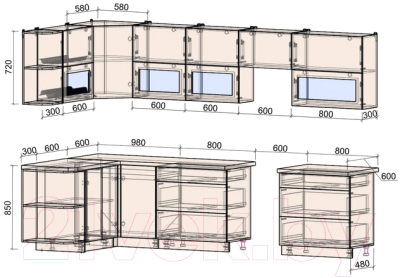 Готовая кухня Интерлиния Мила Матте 1.5x3.2 Б левая