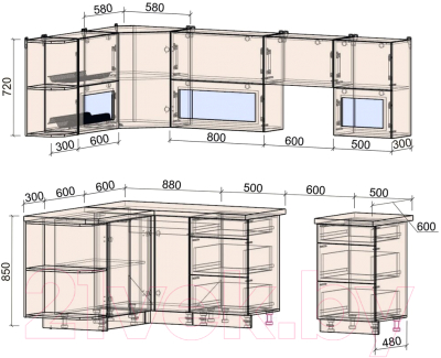 Готовая кухня Интерлиния Мила Матте 1.5x2.5 Б левая