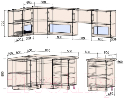 Готовая кухня Интерлиния Мила Матте 1.5x2.6 Б левая