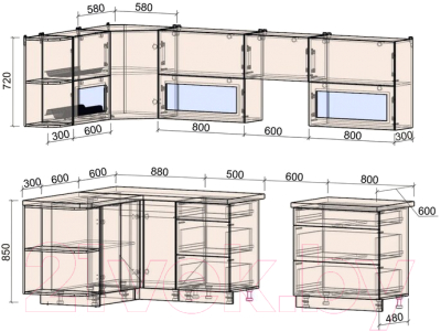 Готовая кухня Интерлиния Мила Матте 1.5x2.8 Б левая