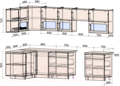 Готовая кухня Интерлиния Мила Матте 1.5x3.0 Б левая