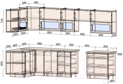 Готовая кухня Интерлиния Мила Матте 1.5x3.3 Б левая