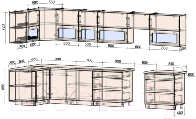 Готовая кухня Интерлиния Мила Матте 1.5x3.9 Б левая